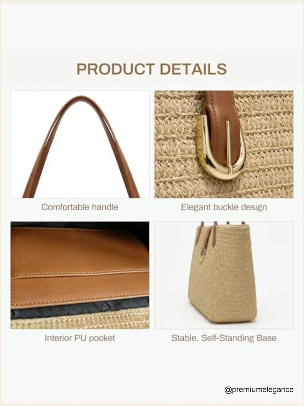 Large Woven Raffia Straw Beach Tote with Leather Handles, Shoulder Bag Summer